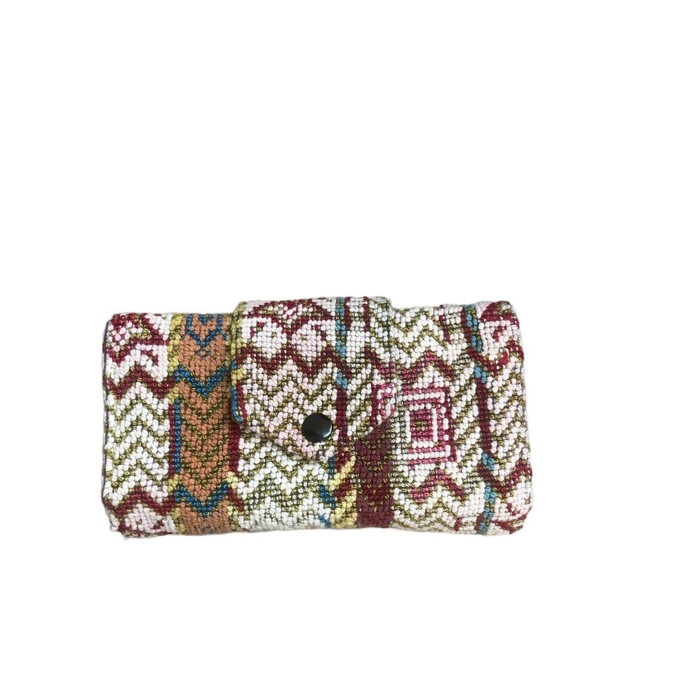 Vtg MCM 70's Floral Tapestry‎ Tri-fold Ladies Wallet Clutch Boho Vinyl